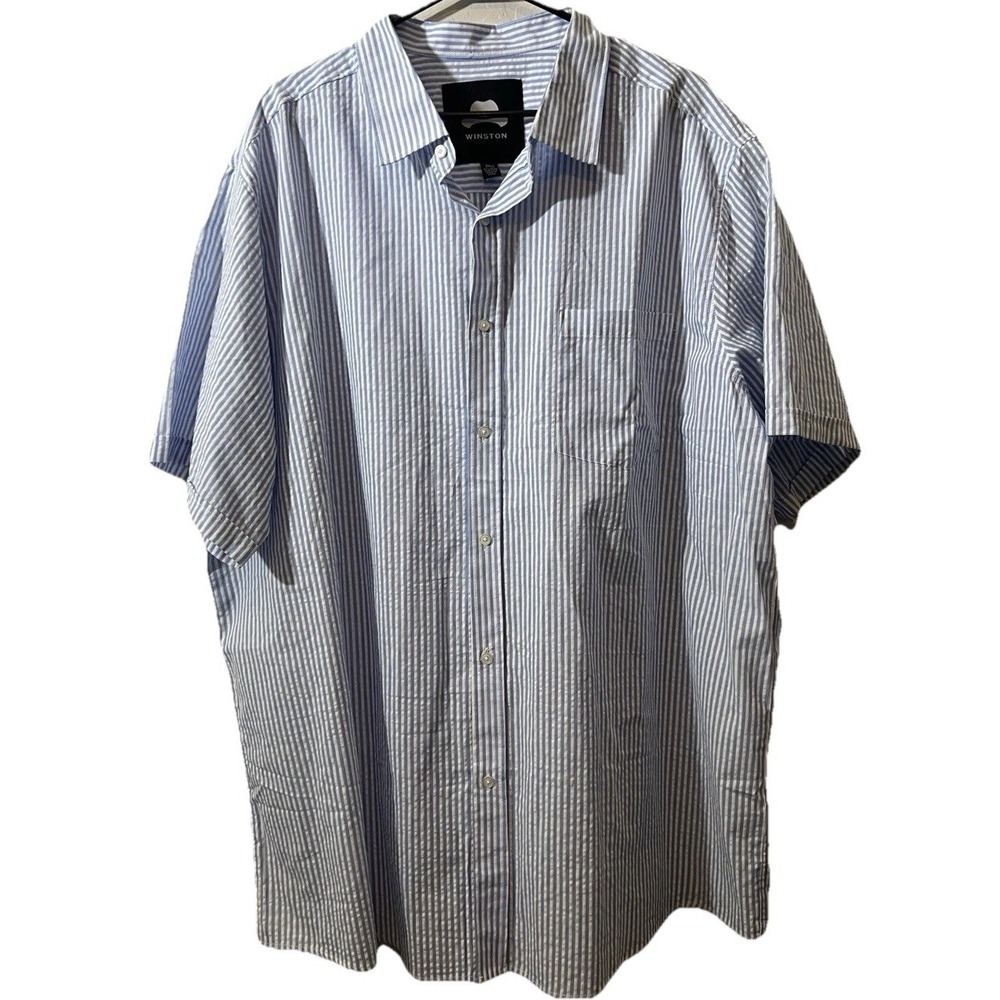 WINSTON (The Winston Box) Blue White Stripe Sleeve 3XLT Button Cotton Button Up